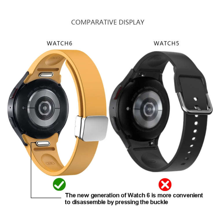 For Samsung Galaxy Watch 6 Magnetic Folding Silver Buckle Silicone Watch Band(Black)