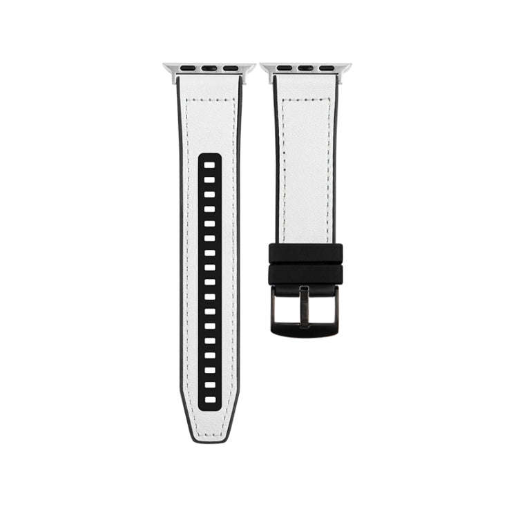 For Apple Watch Series 6 40mm Hybrid Leather Silicone Watch Band(White)