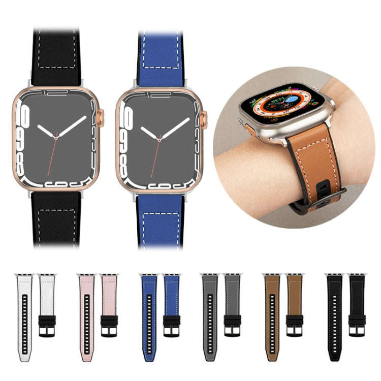 For Apple Watch Series 7 41mm Hybrid Leather Silicone Watch Band(White)