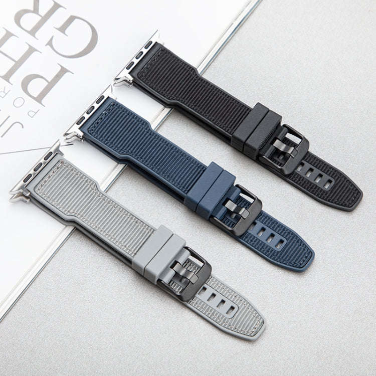 For Apple Watch Series 3 42mm Hybrid Braid Nylon Silicone Watch Band(Black)