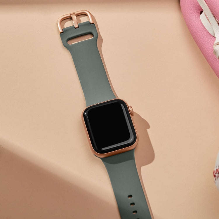For Apple Watch Series 7 45mm Pin Buckle Silicone Watch Band(Olive)