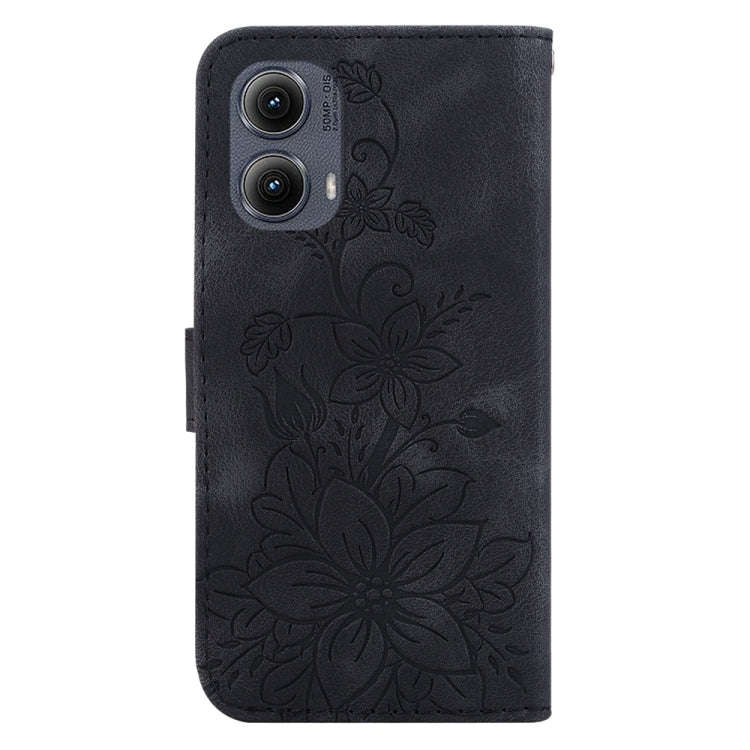 For Motorola Edge 2024 Lily Embossed Leather Phone Case(Black)