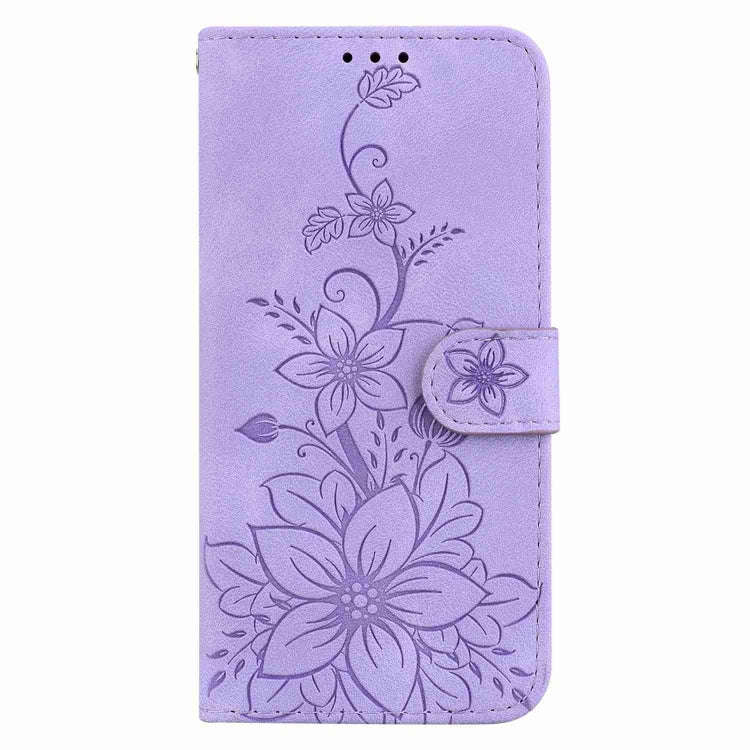 For Motorola Moto G04s / Moto E14 Lily Embossed Leather Phone Case(Purple)