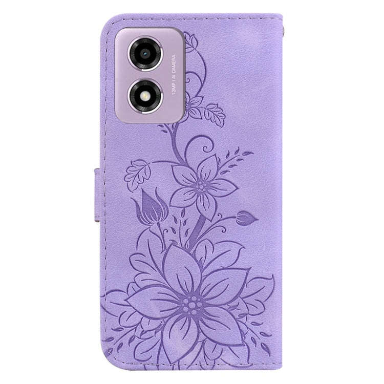 For Motorola Moto G04s / Moto E14 Lily Embossed Leather Phone Case(Purple)