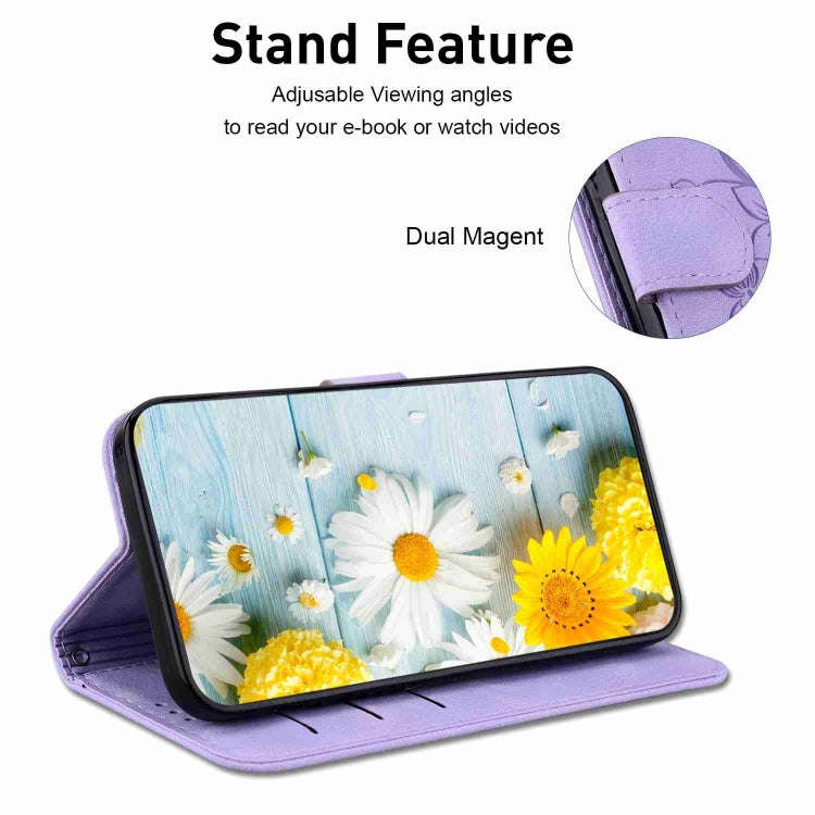 For Motorola Moto G04s / Moto E14 Lily Embossed Leather Phone Case(Purple)