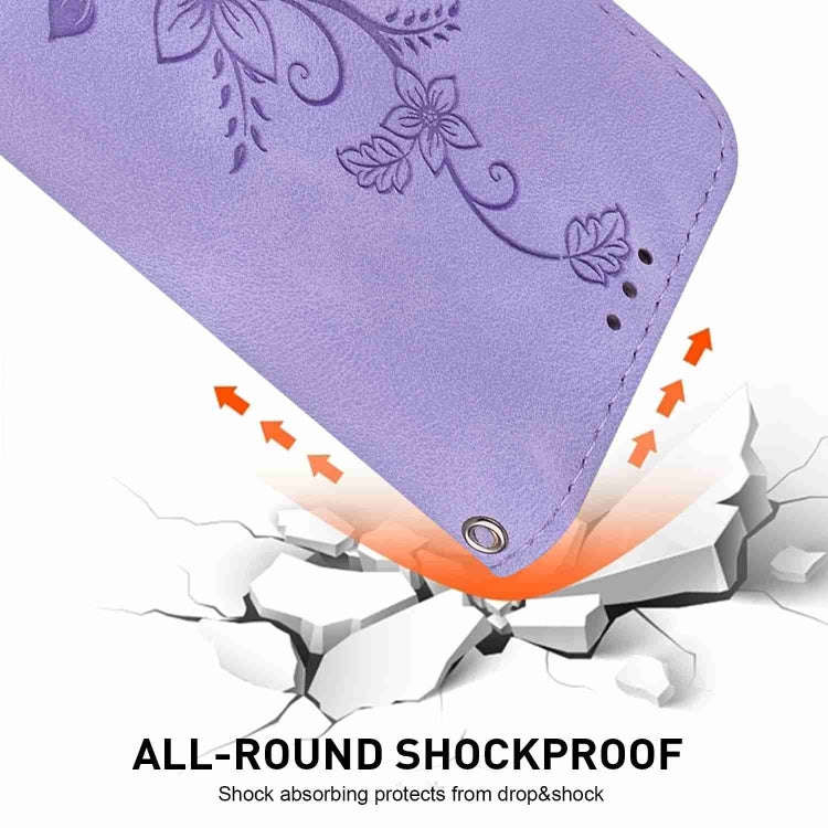 For Motorola Moto G04s / Moto E14 Lily Embossed Leather Phone Case(Purple)