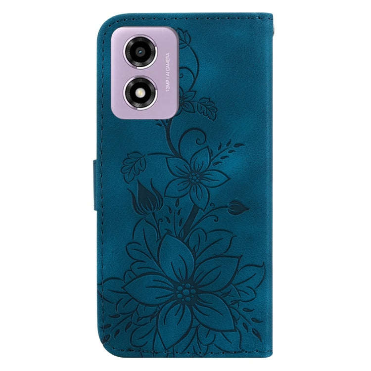 For Motorola Moto G04s / Moto E14 Lily Embossed Leather Phone Case(Dark Blue)