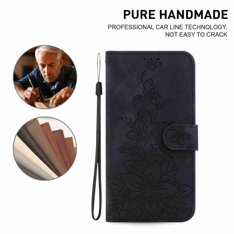 For Xiaomi Redmi Note 12 4G Global Lily Embossed Leather Phone Case(Black)