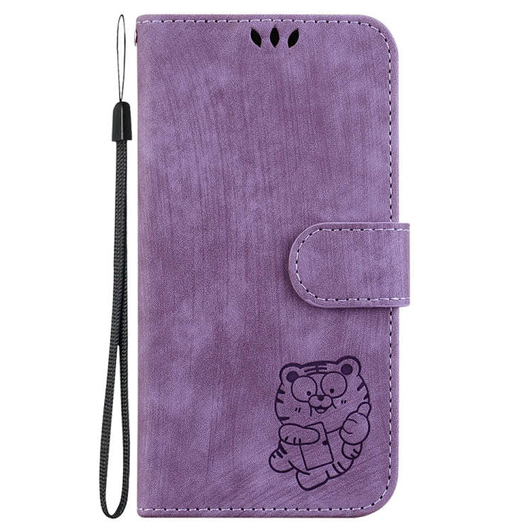 For Motorola Moto G85 Little Tiger Embossed Leather Phone Case(Purple)