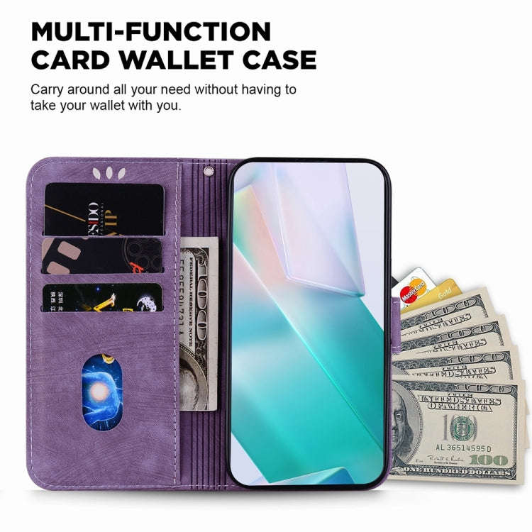 For Motorola Moto G85 Little Tiger Embossed Leather Phone Case(Purple)