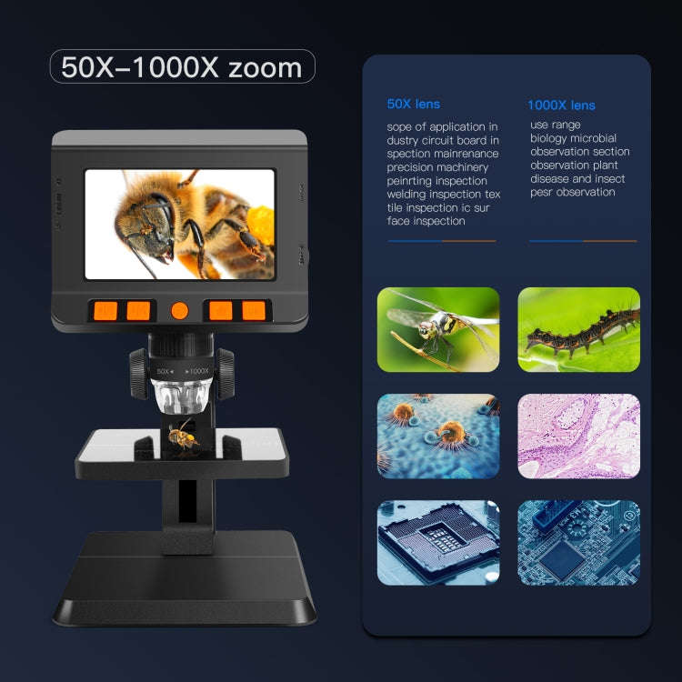 P110 50X-1000X Desktop Electronic Digital Microscope with 4.3 inch Screen
