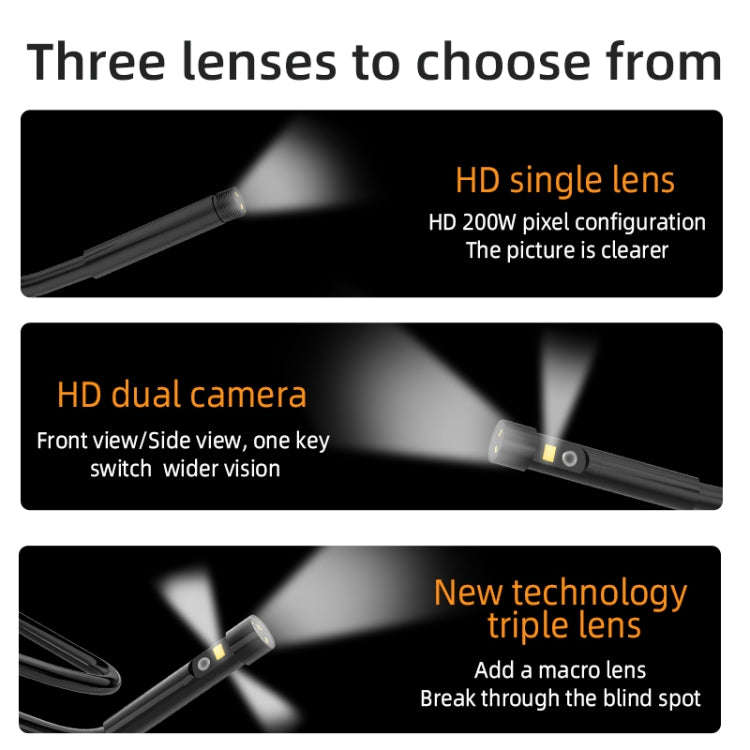 T23 7.9mm Three Lenses 7 inch Screen Industrial Endoscope, Spec:10m Tube
