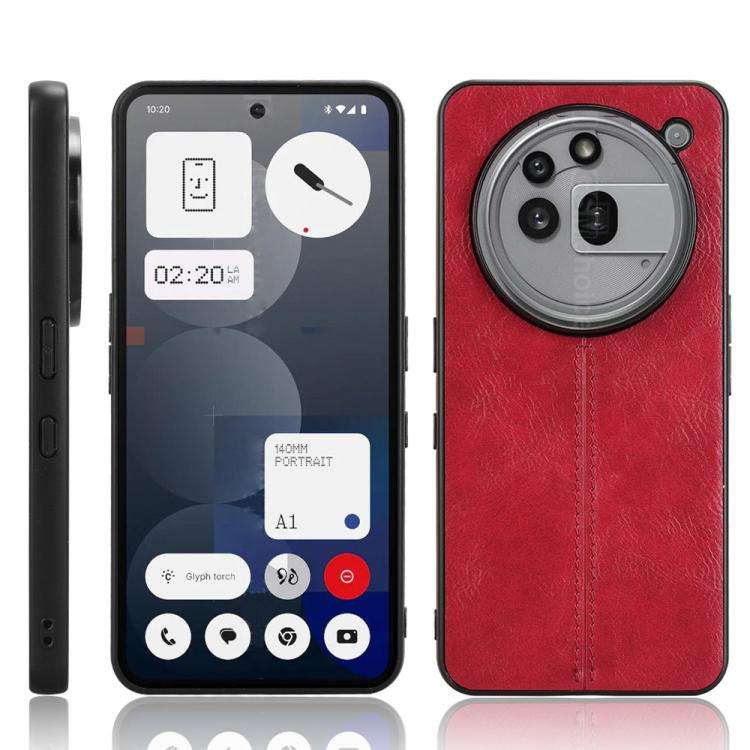 For Nothing Phone 3a Pro Cow Pattern Sewing Back Cover Phone Case(Red)