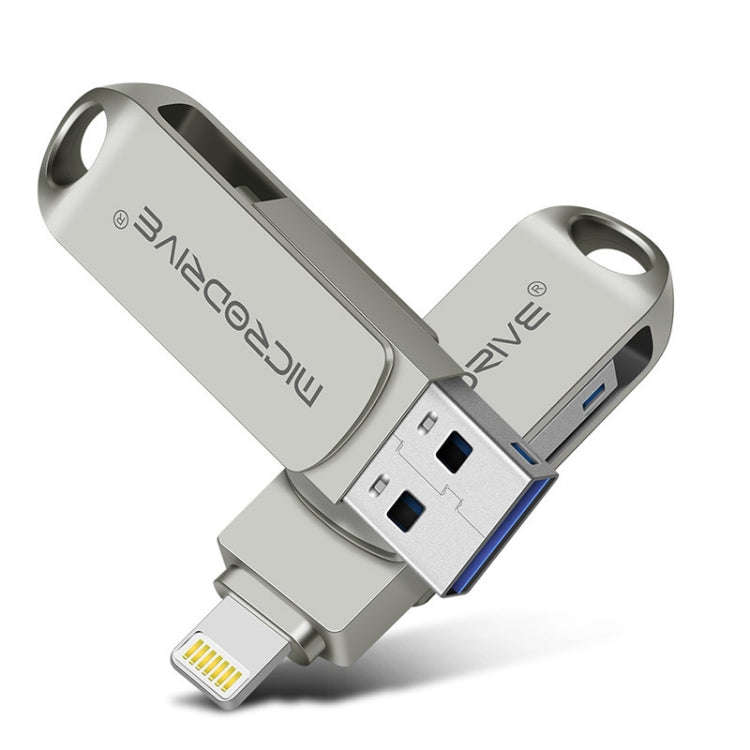 MicroDrive 2 In 1  8 Pin + USB 2.0 Portable Metal USB Flash Disk, Capacity:64GB(Silver)