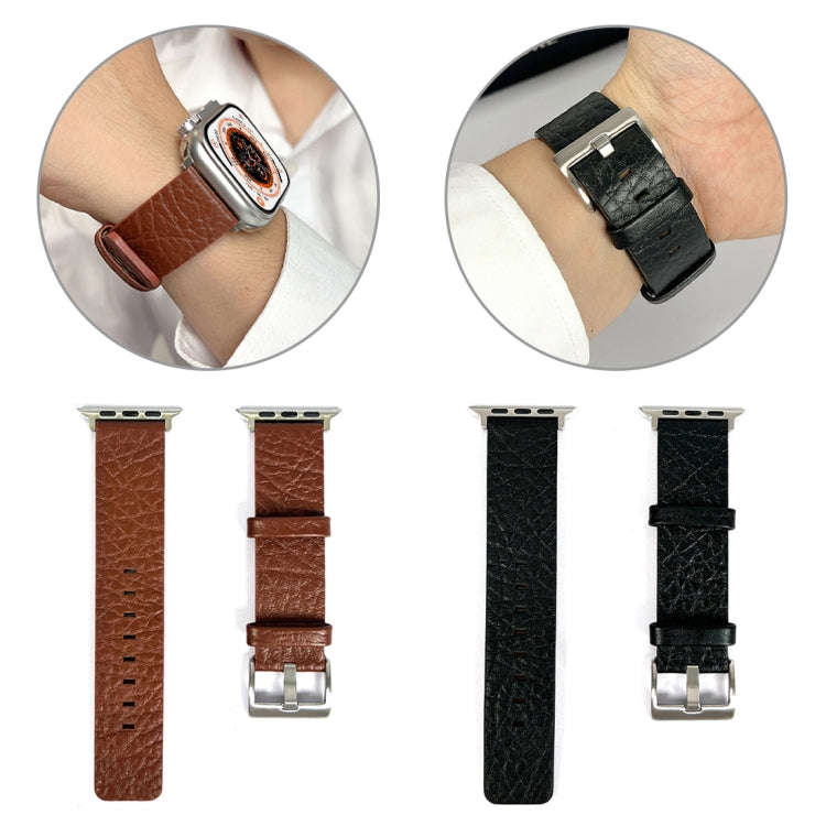 For Apple Watch 7 45mm Buffalo Leather Watch Band(Black)