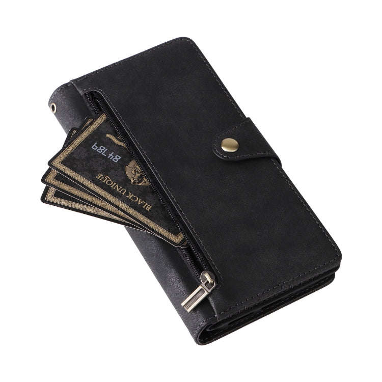 For Google Pixel 9 Pro Rivet Buckle 9 Cards Three Fold Leather Phone Case(Black)