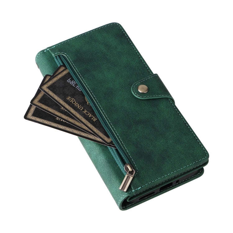 For Google Pixel 9 Pro Rivet Buckle 9 Cards Three Fold Leather Phone Case(Green)