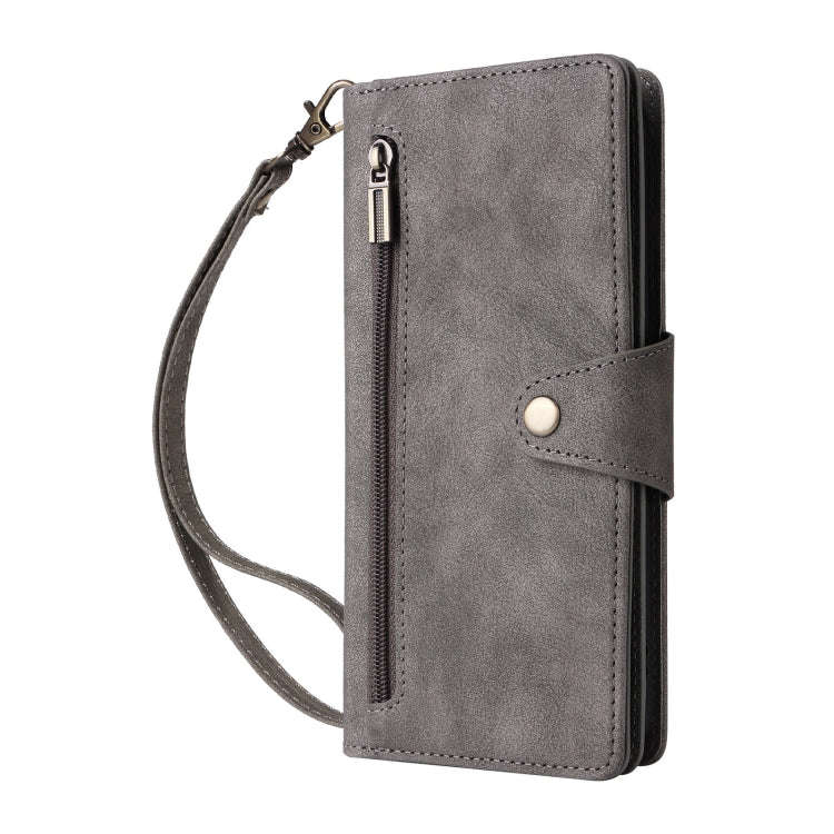 For Google Pixel 9 Pro Rivet Buckle 9 Cards Three Fold Leather Phone Case(Grey)