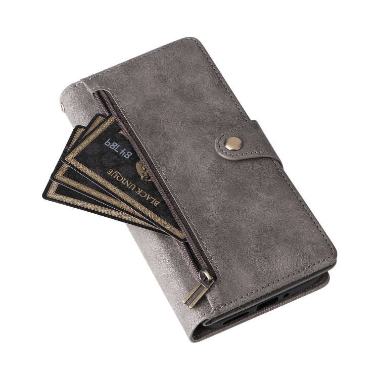 For Google Pixel 9 Pro Rivet Buckle 9 Cards Three Fold Leather Phone Case(Grey)