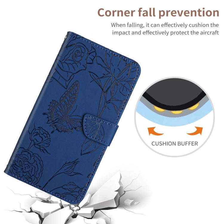 For Honor X6b HT03 Skin Feel Butterfly Embossed Flip Leather Phone Case(Blue)
