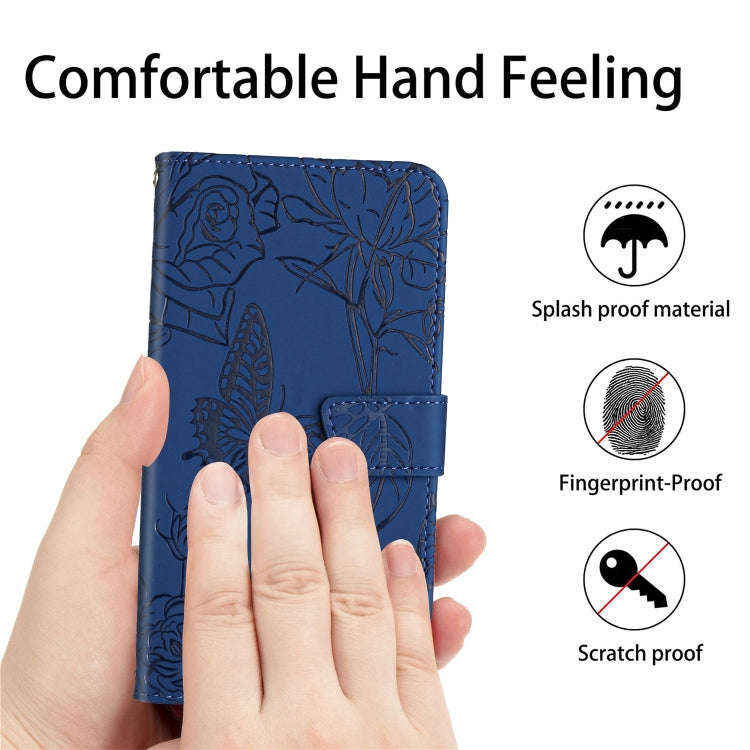 For Honor X6b HT03 Skin Feel Butterfly Embossed Flip Leather Phone Case(Blue)