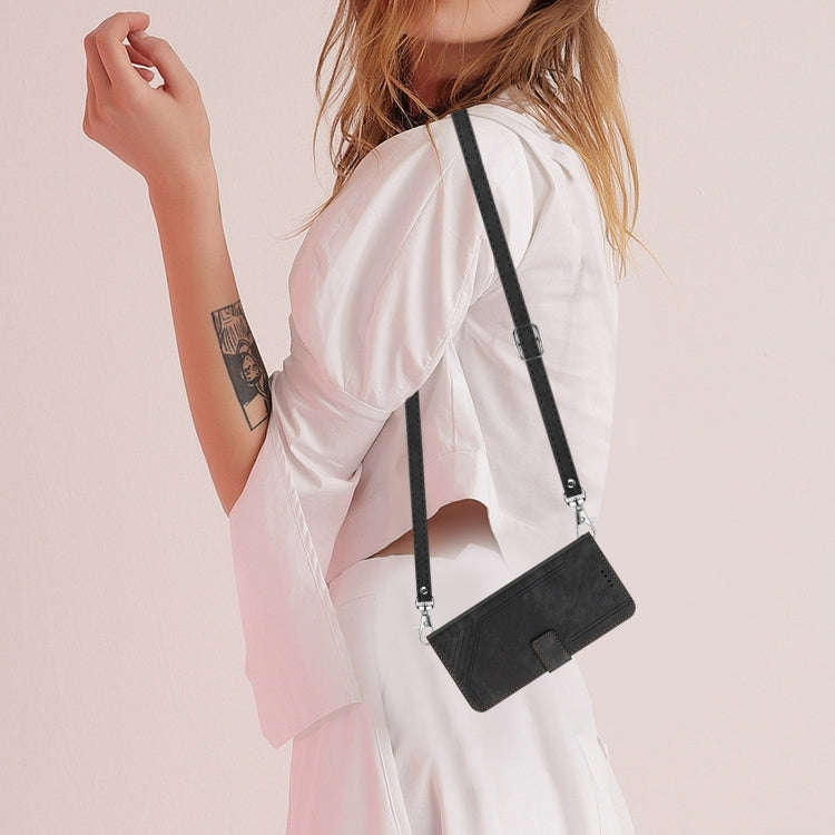 For Honor 200 Pro Skin Feel Stripe Pattern Leather Phone Case with Lanyard(Black)