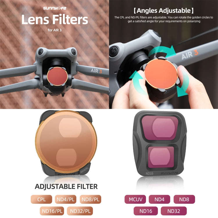 For DJI Air 3 Sunnylife Camera Lens Filter, Filter:4 in 1 ND4 ND8 ND16 ND32