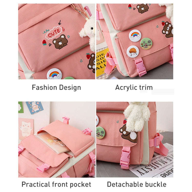 5pcs/Set Student Schoolbags, Lightweight and Cute Girls Backpack with Bear(Pink)