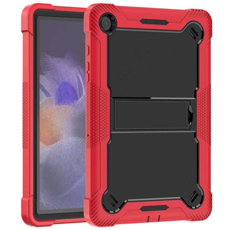 For Samsung Galaxy Tab A9+/A11+ Shockproof Silicone Hybrid PC Tablet Case with Holder(Black + Red)