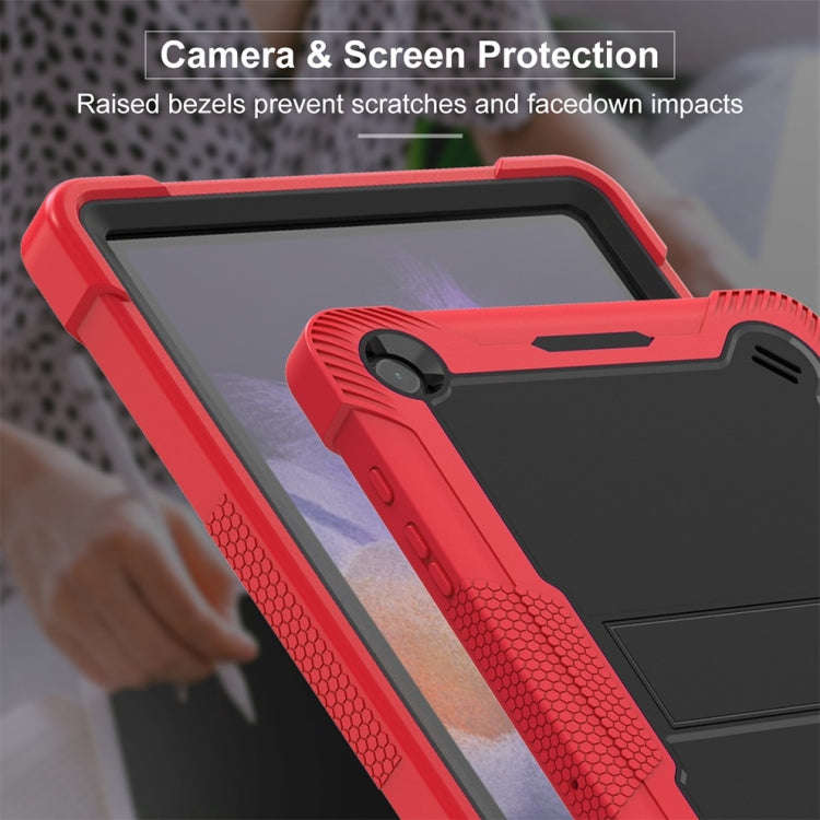 For Samsung Galaxy Tab A9+/A11+ Shockproof Silicone Hybrid PC Tablet Case with Holder(Black + Red)