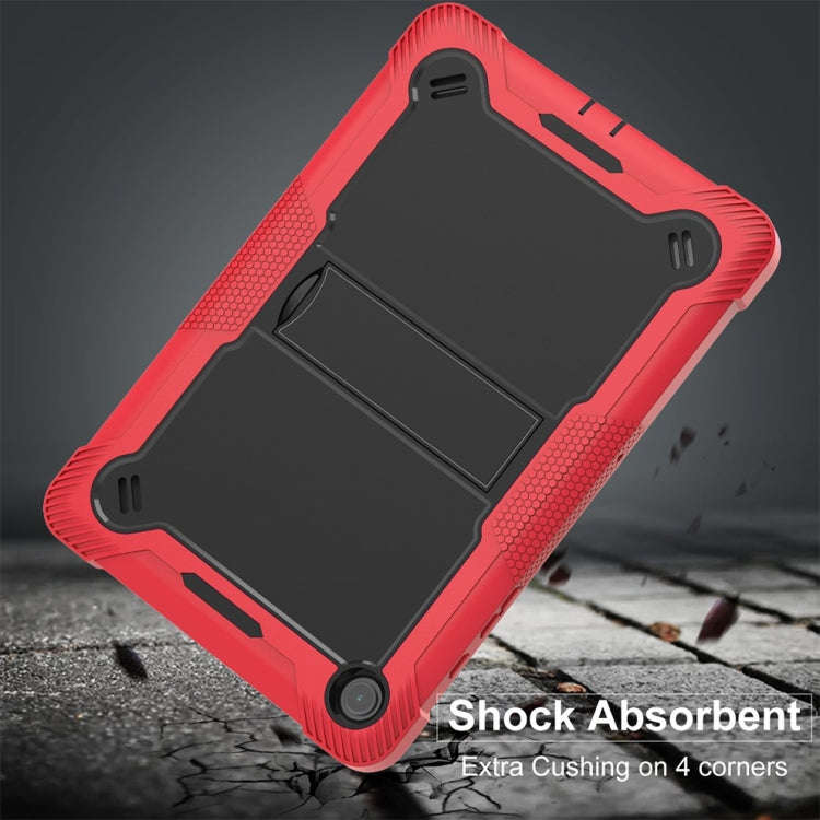 For Samsung Galaxy Tab A9+/A11+ Shockproof Silicone Hybrid PC Tablet Case with Holder(Black + Red)