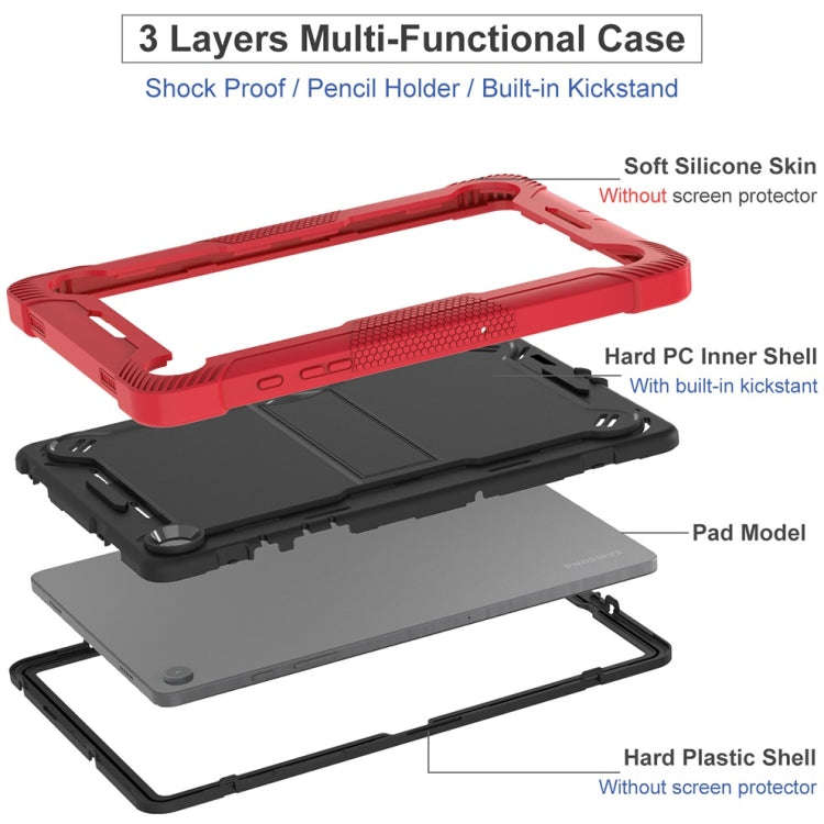 For Samsung Galaxy Tab A9+/A11+ Shockproof Silicone Hybrid PC Tablet Case with Holder(Black + Red)