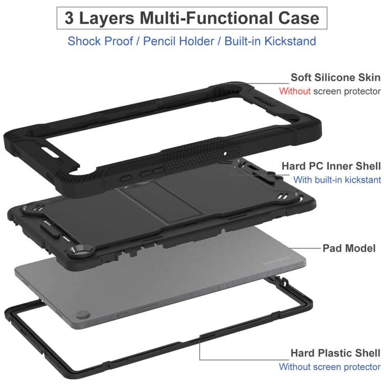For Samsung Galaxy Tab A9+/A11+ Shockproof Silicone Hybrid PC Tablet Case with Holder(Black)