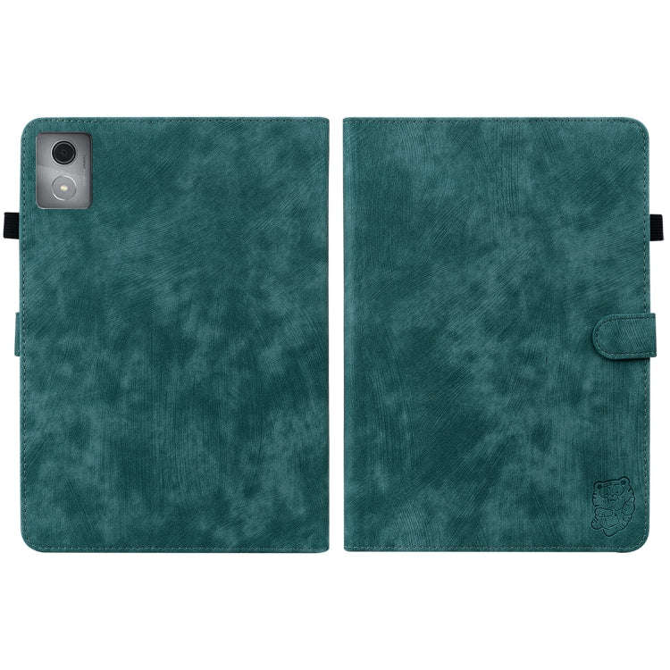 For Lenovo Tab K11 Plus Tiger Pattern Flip Leather Tablet Case(Dark Green)