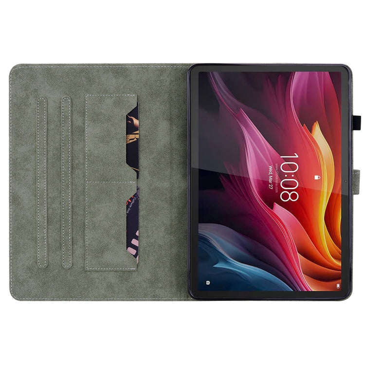 For Lenovo Tab K11 Plus Tiger Pattern Flip Leather Tablet Case(Dark Green)