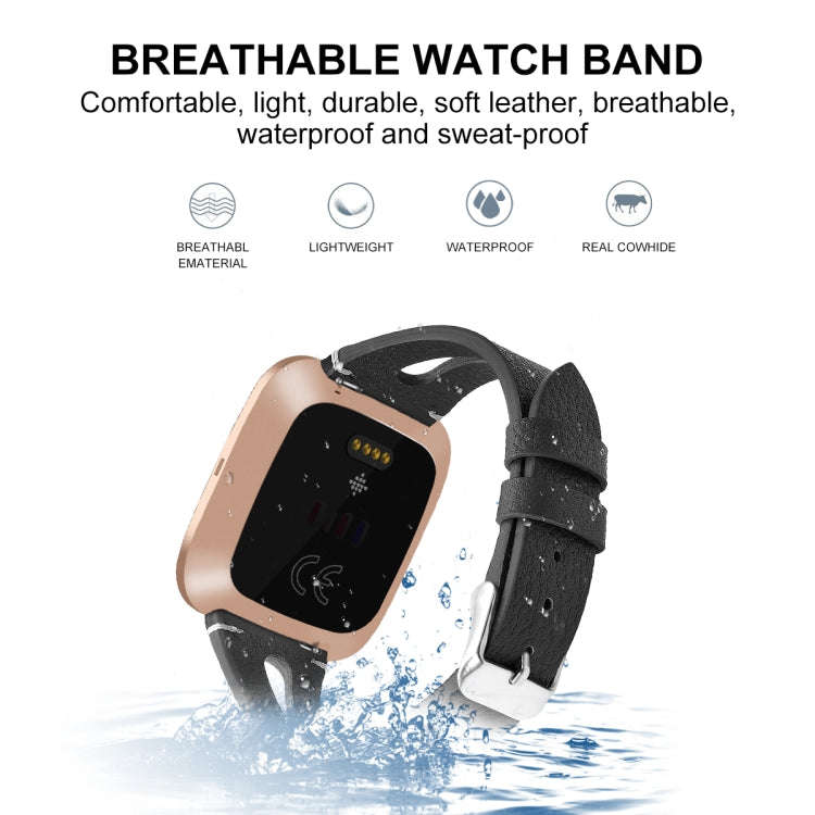 For Fitbit Versa 2 Leather Middle Opening Watch Band(Black)