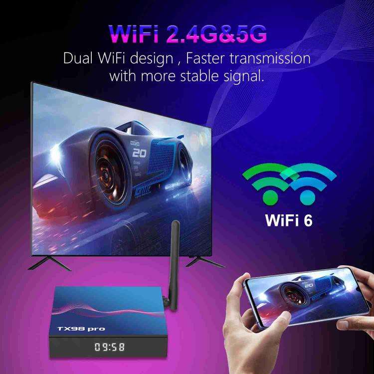 TX98 Pro 4K Ultra HD Android 14.0 Smart TV Box with Remote Control, 4GB+32GB, Allwinner H616 Quad...