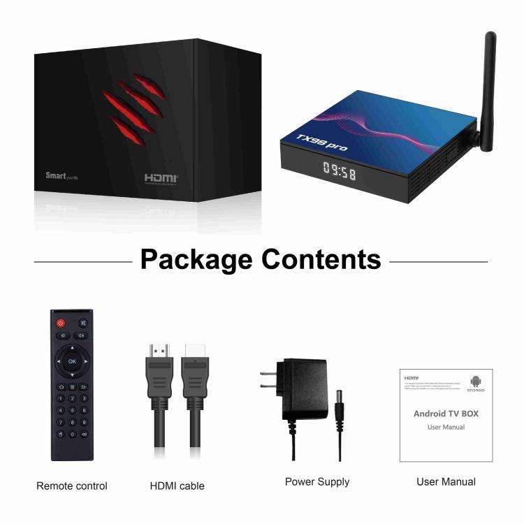 TX98 Pro 4K Ultra HD Android 14.0 Smart TV Box with Remote Control, 4GB+32GB, Allwinner H616 Quad...
