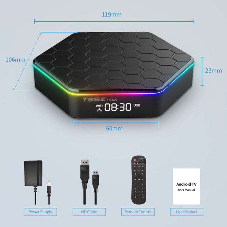 T95Z Plus 8K WiFi6 Android 12.0 Smart TV Box with Remote Control, 2GB+16GB, Allwinner H618 Quad-C...