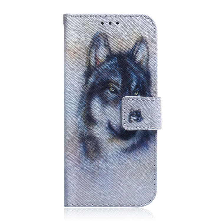 For Motorola Moto G04s / Moto E14 Coloured Drawing Flip Leather Phone Case(White Wolf)