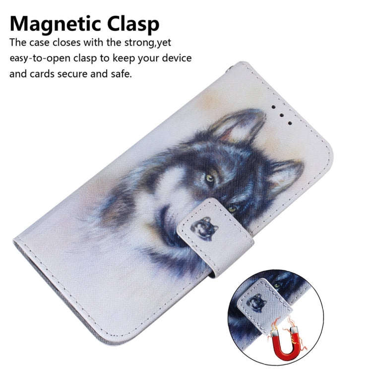 For Motorola Moto G04s / Moto E14 Coloured Drawing Flip Leather Phone Case(White Wolf)