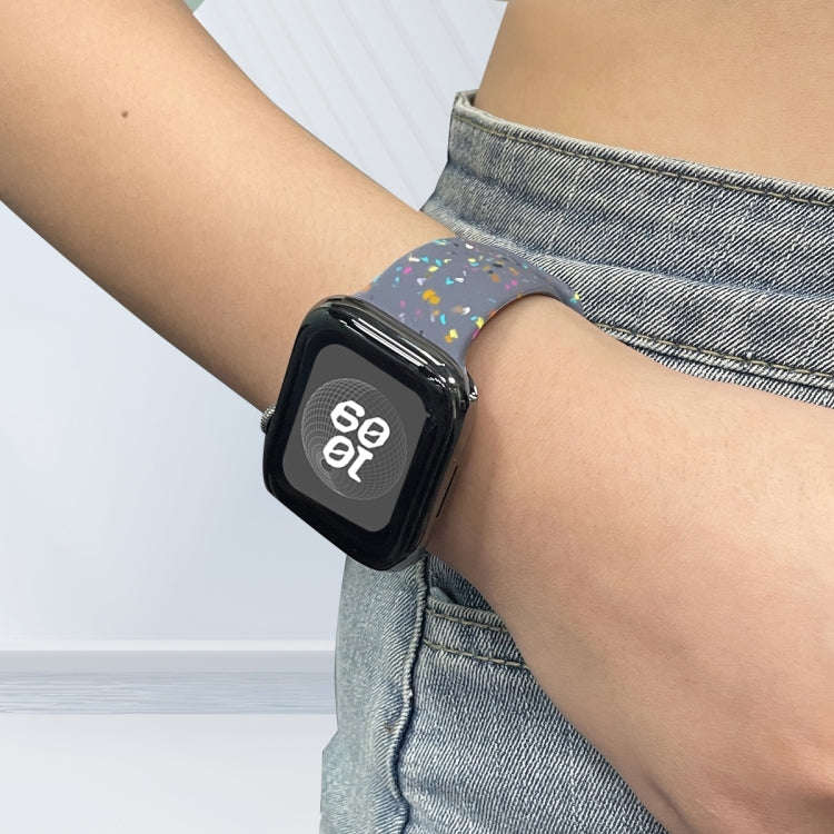 For Apple Watch Serie 7 41mm Floral Silicone Watch Band(Grey)