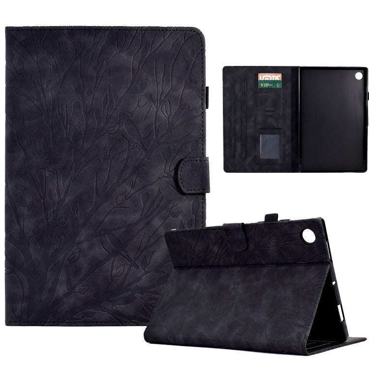 For Samsung Galaxy Tab A11+ / A9+ Fortune Tree Embossed Leather Smart Tablet Case(Black)