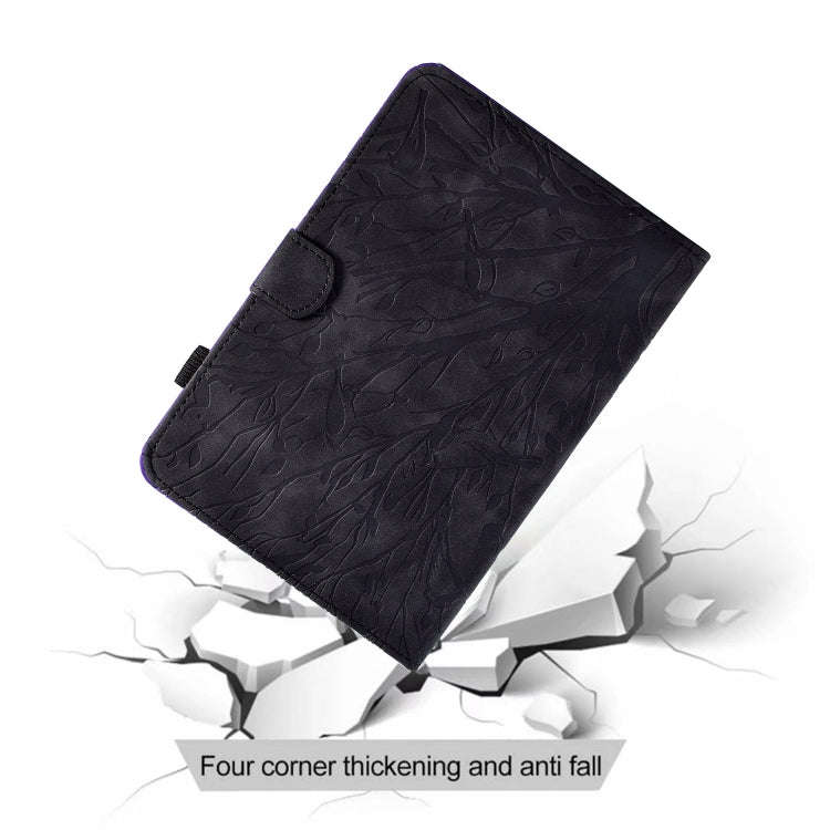 For Samsung Galaxy Tab A11+ / A9+ Fortune Tree Embossed Leather Smart Tablet Case(Black)