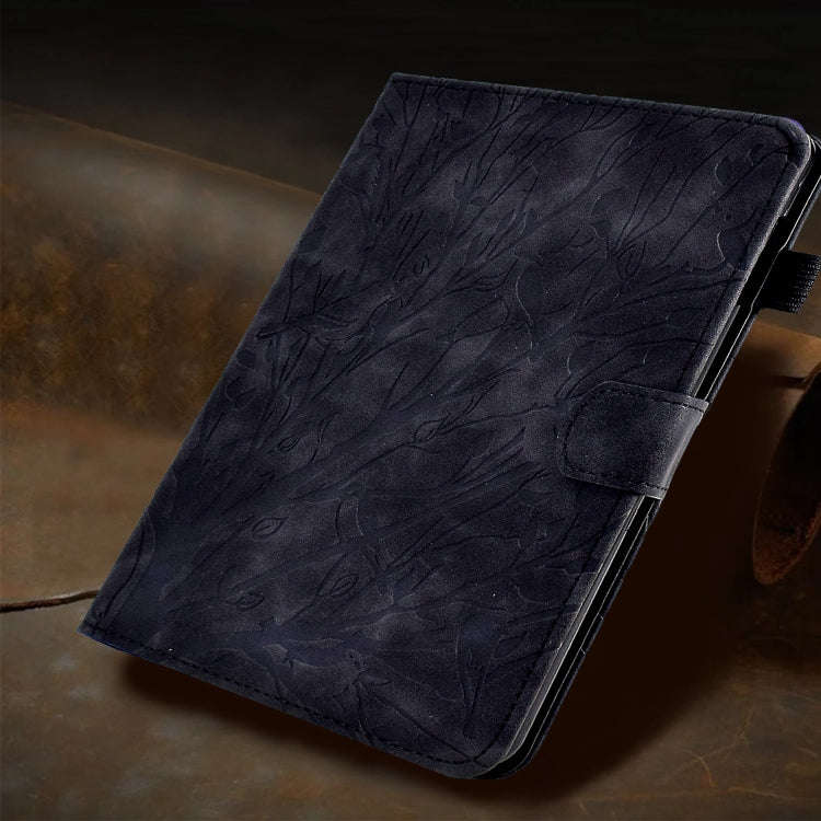 For Samsung Galaxy Tab A11+ / A9+ Fortune Tree Embossed Leather Smart Tablet Case(Black)