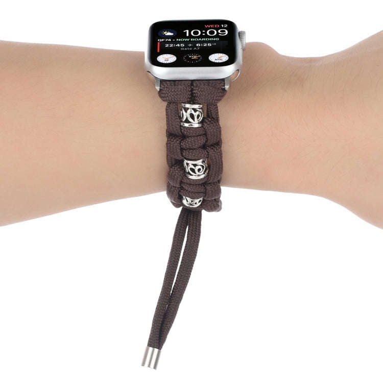 For Apple Watch Series 7 41mm Silk Silver Beads Braided Watch Band(Coffee)