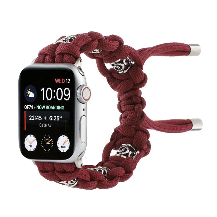For Apple Watch Series 7 45mm Silk Silver Beads Braided Watch Band(Wine Red)