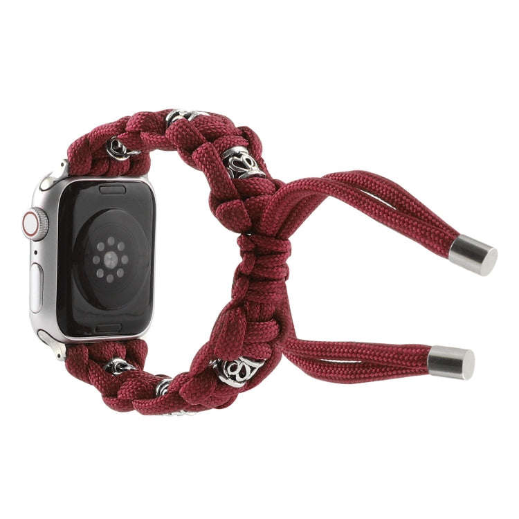 For Apple Watch Series 6 40mm Silk Silver Beads Braided Watch Band(Wine Red)