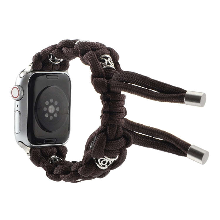 For Apple Watch Series 6 44mm Silk Silver Beads Braided Watch Band(Coffee)