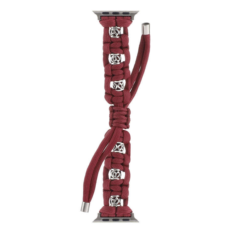 For Apple Watch Series 6 44mm Silk Silver Beads Braided Watch Band(Wine Red)